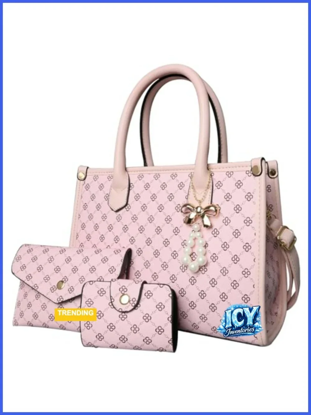 Women's PU Leather Satchel Bag with Bow, 3-Piece Set, Top Handle Shoulder Tote,
